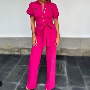 Valentine Fuschia Pink Puff Sleeve Jumpsuit M